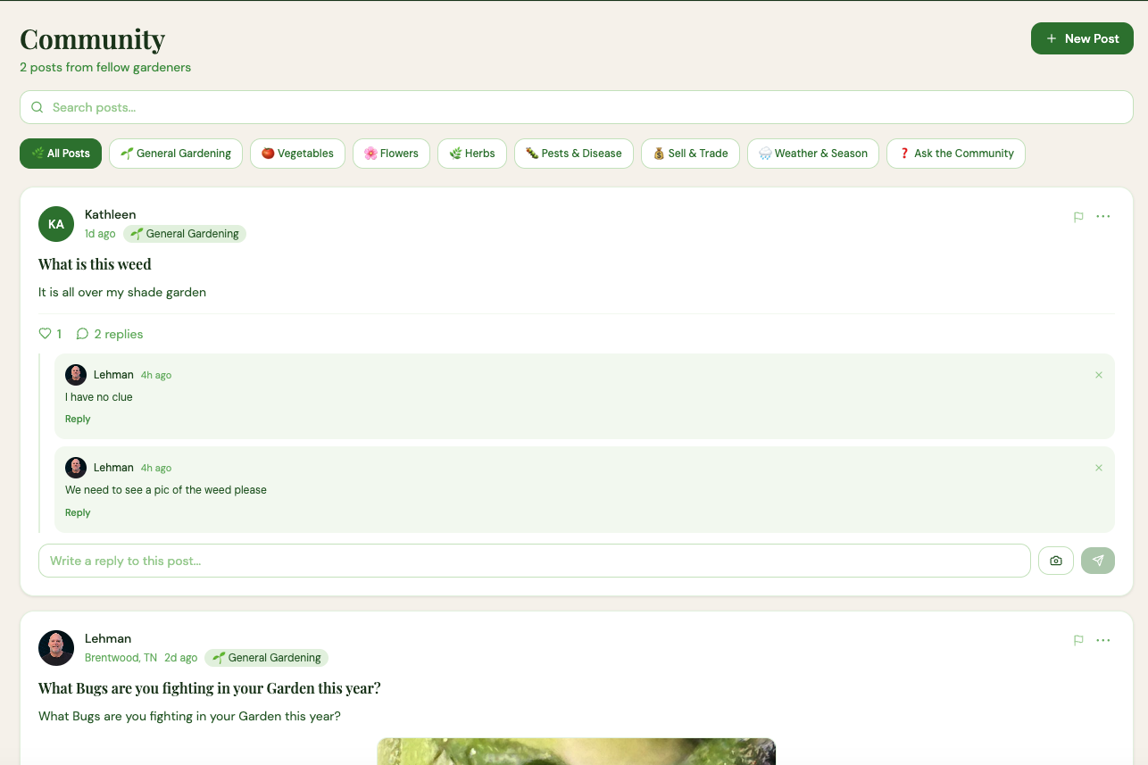 Garden Navi Community — posts with photos and threaded replies